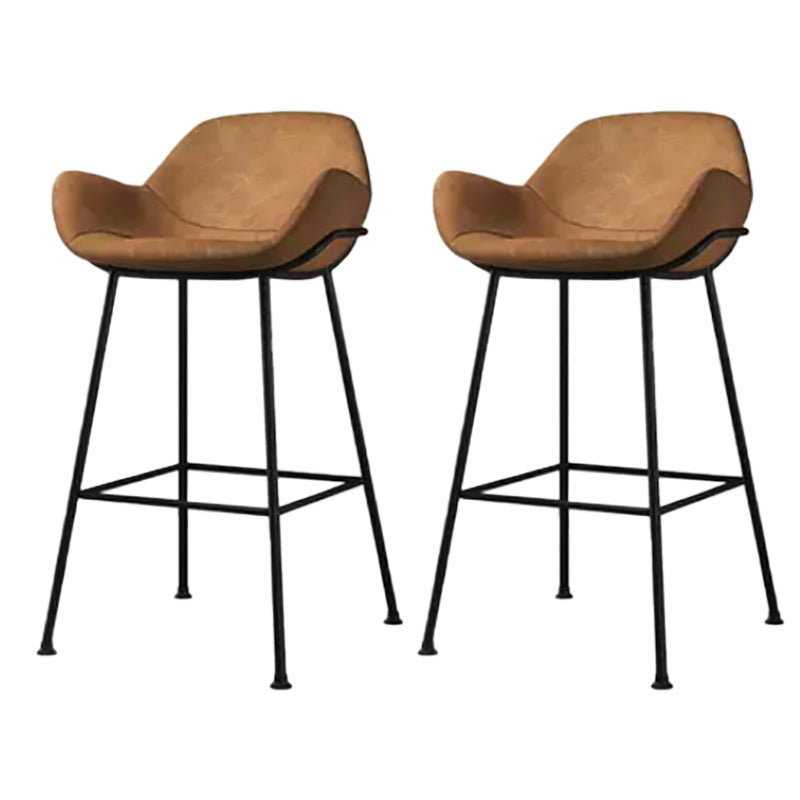 Modern Style Backrest Arm Counter Stool with Metal Base and Leather Cushion