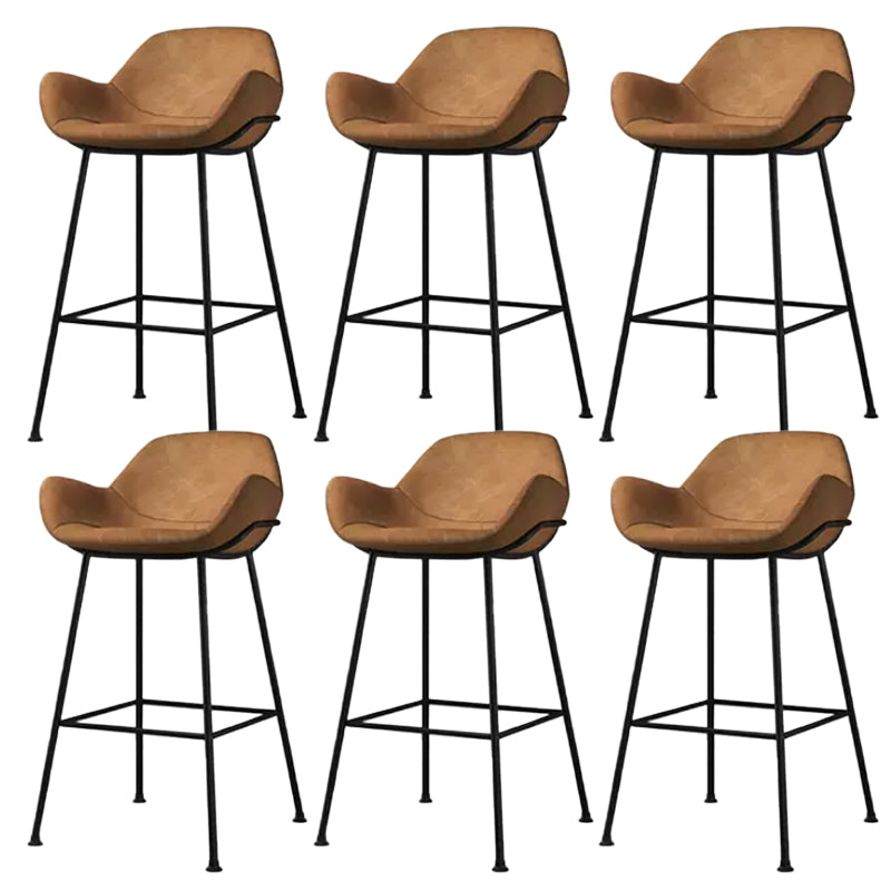 Modern Style Backrest Arm Counter Stool with Metal Base and Leather Cushion