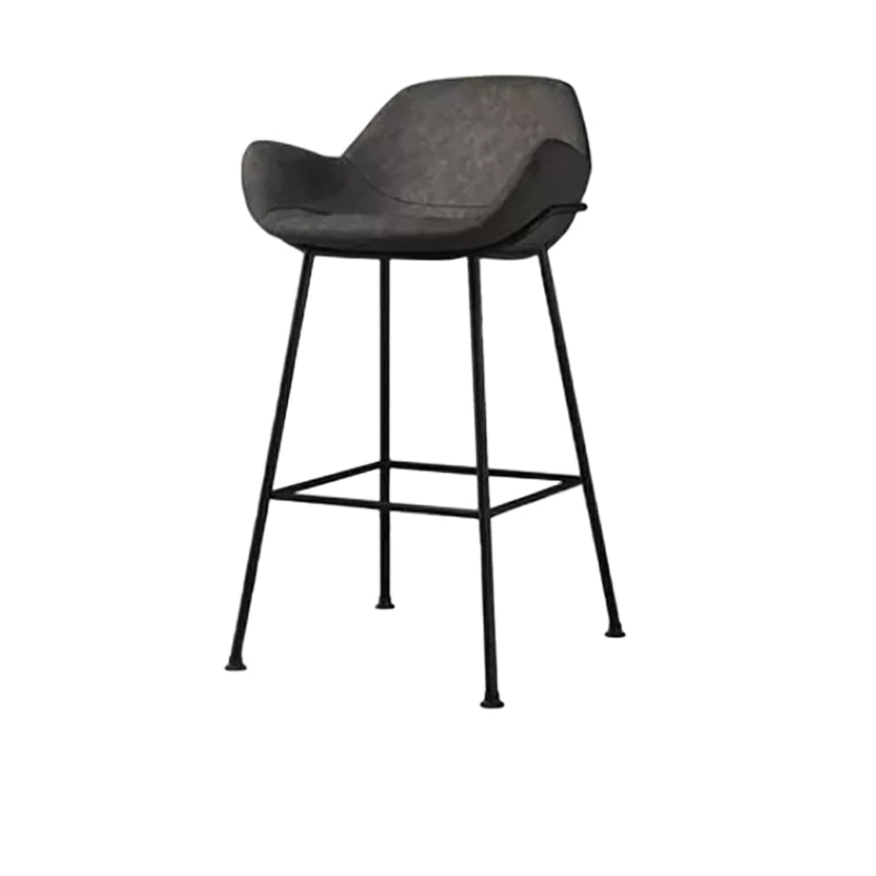 Modern Style Backrest Arm Counter Stool with Metal Base and Leather Cushion