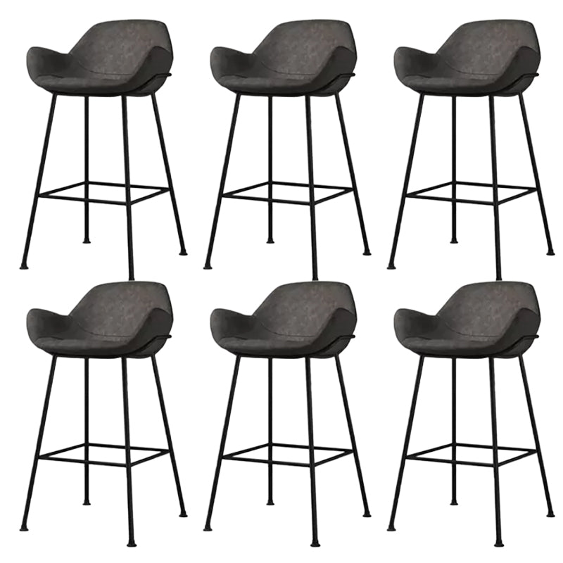Modern Style Backrest Arm Counter Stool with Metal Base and Leather Cushion