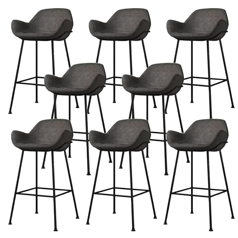 Modern Style Backrest Arm Counter Stool with Metal Base and Leather Cushion