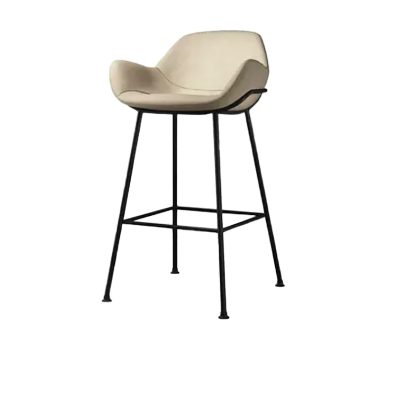 Modern Style Backrest Arm Counter Stool with Metal Base and Leather Cushion