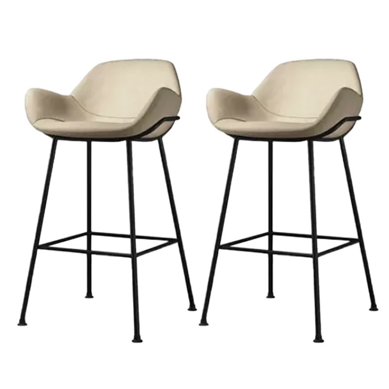Modern Style Backrest Arm Counter Stool with Metal Base and Leather Cushion