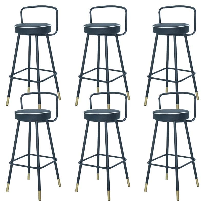 Contemporary Metal Backrest Counter High Stool with Leather Cushion