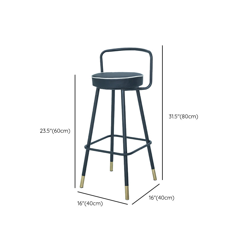 Contemporary Metal Backrest Counter High Stool with Leather Cushion