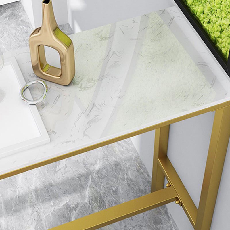 Modern Faux Marble Rectangle White Top Trestle Bar Dining Table for Kitchen