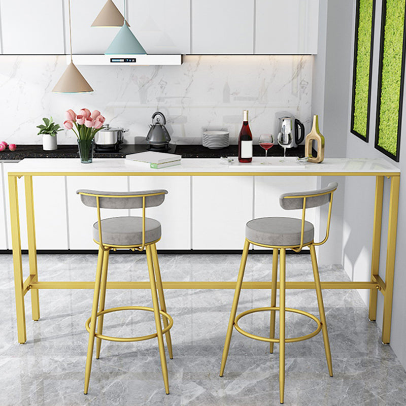 Modern Faux Marble Rectangle White Top Trestle Bar Dining Table for Kitchen