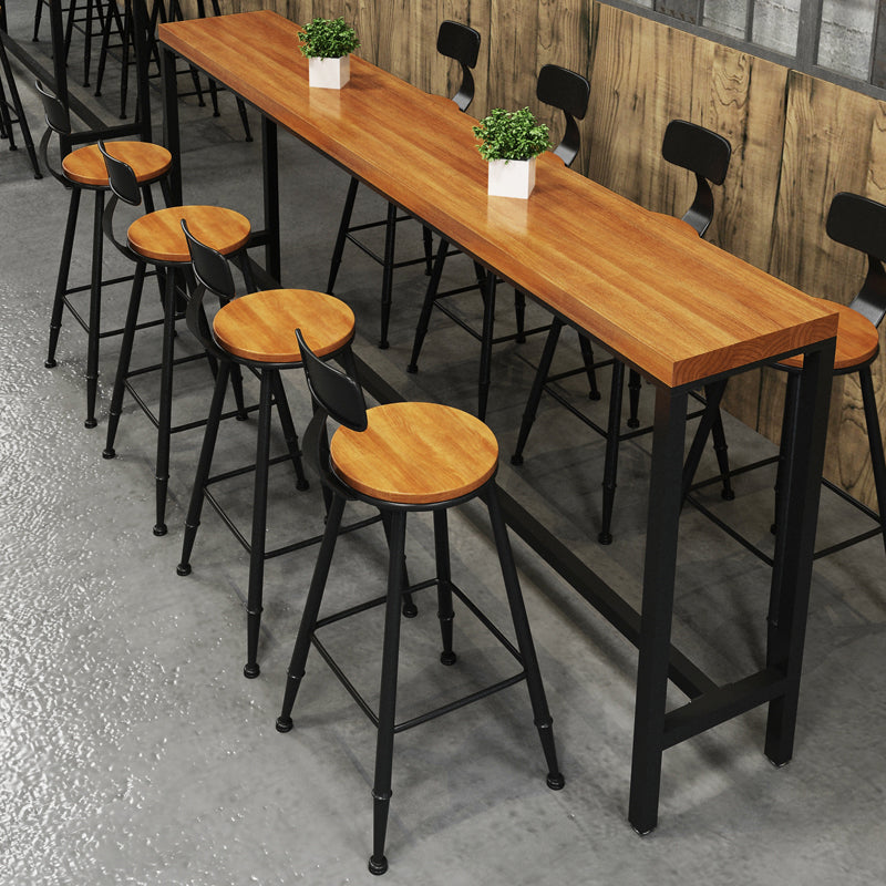 Industrial Style Solid Wood Top Rectangle Bar Dining Table for Dining Room