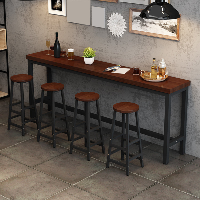 Contemporary Brown Wood Bar Table with Metal Trestle for Home