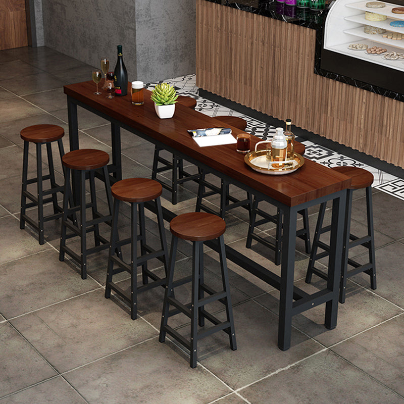 Contemporary Brown Wood Bar Table with Metal Trestle for Home