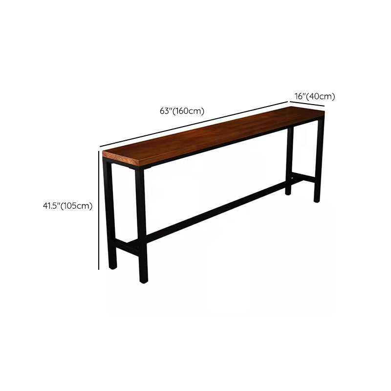 Contemporary Brown Wood Bar Table with Metal Trestle for Home