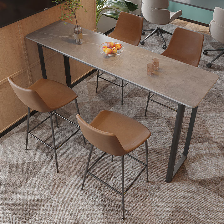 Modern Sintered Stone Top Rectangle Sled Bar Dining Table with Metal Base