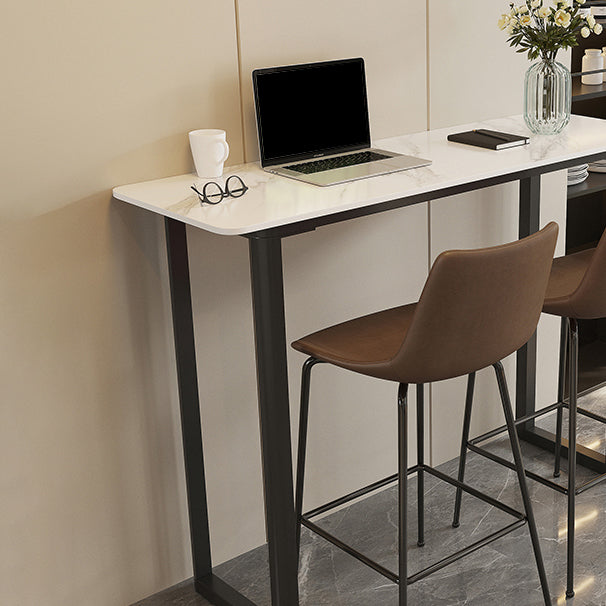 Modern Sintered Stone Top Rectangle Sled Bar Dining Table with Metal Base