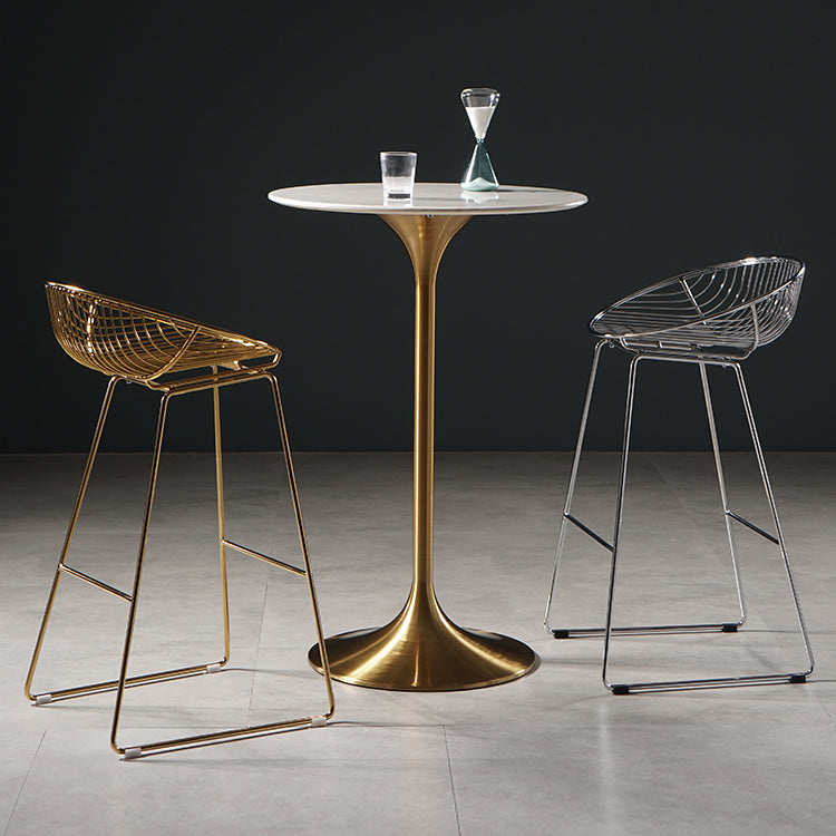 Contemporary Round Pedestal Bar Dining Table with Metal Base