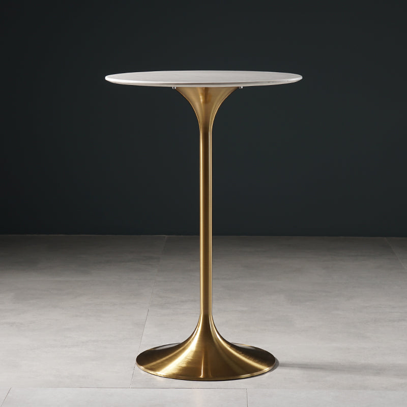 Contemporary Round Pedestal Bar Dining Table with Metal Base
