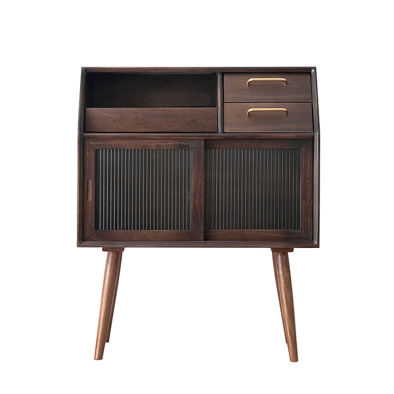 Modern Style Storage Solid Wood Sideboard Cabinet with Glass Doors and Drawers