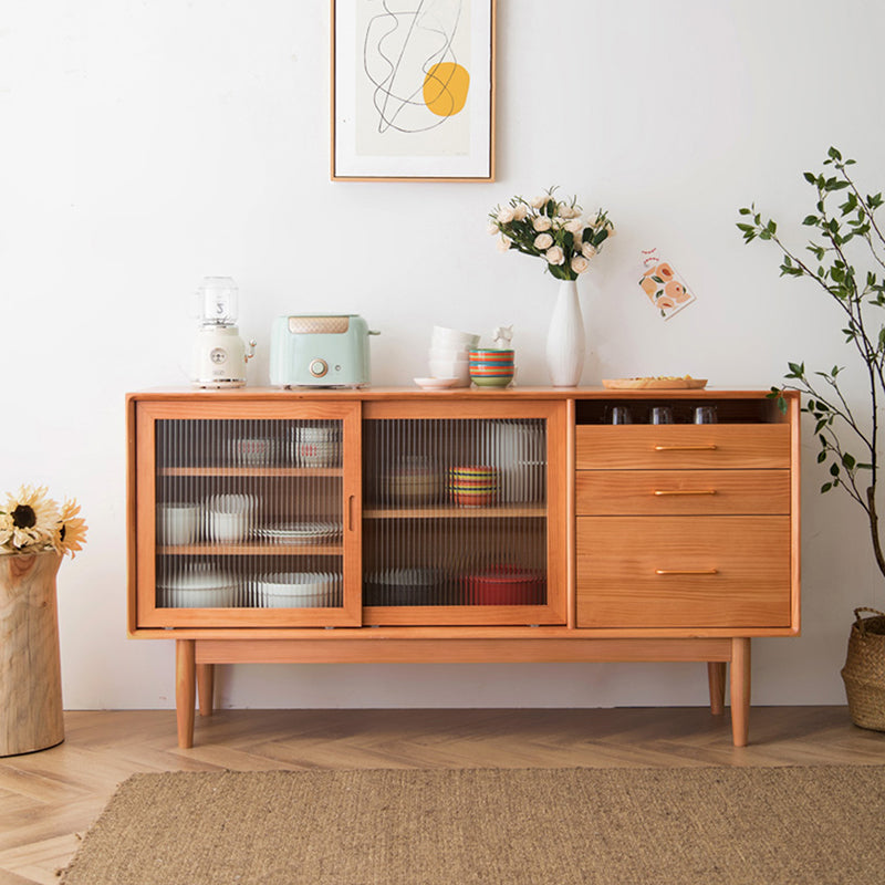 Nordic Style Storage Solid Wood Sideboard Cabinet with Glass Doors