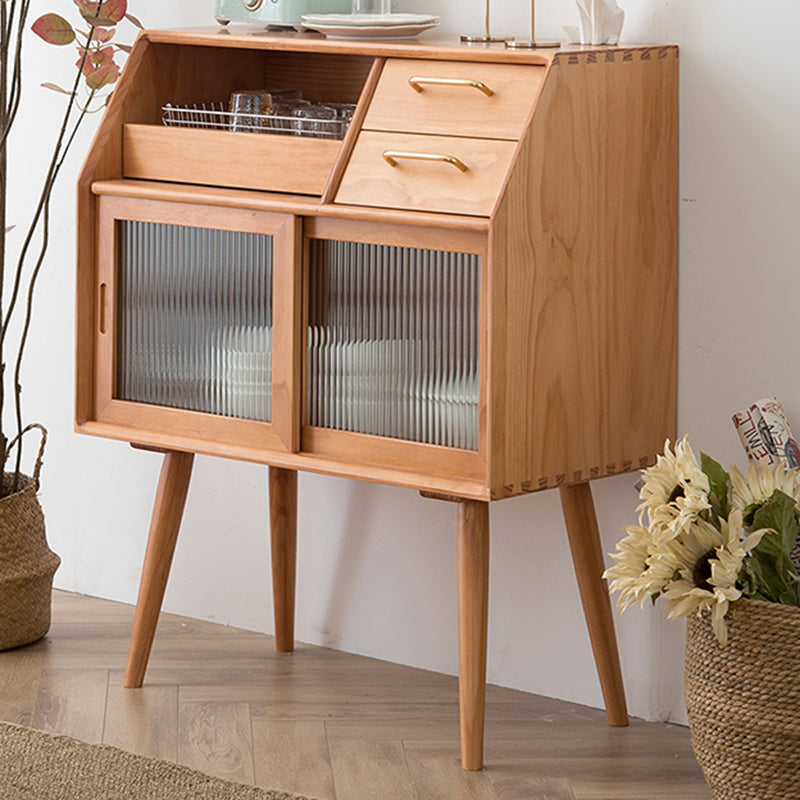 Contemporary Storage Pine Wood Sideboard Cabinet with Glass Doors