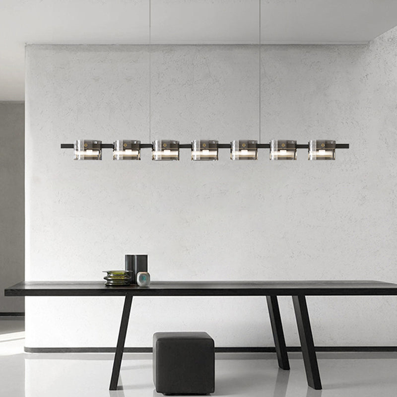 Unique Shape Hanging Lamp Modern Glass Island Lights in Black Finish