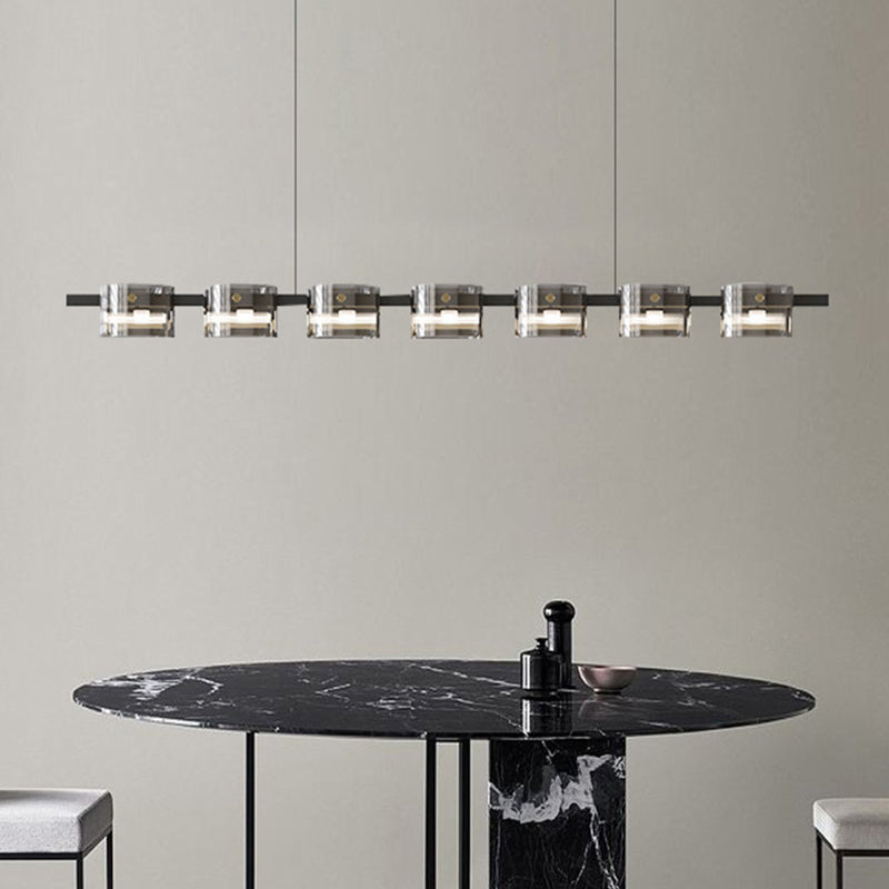 Unique Shape Hanging Lamp Modern Glass Island Lights in Black Finish