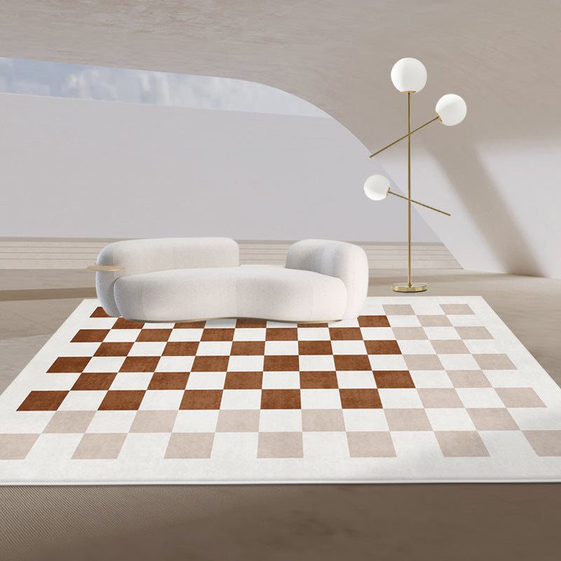 Simple Checkerboard Rug Polyester Indoor Rug Non-slip Area Carpet for Living Room and Bedroom