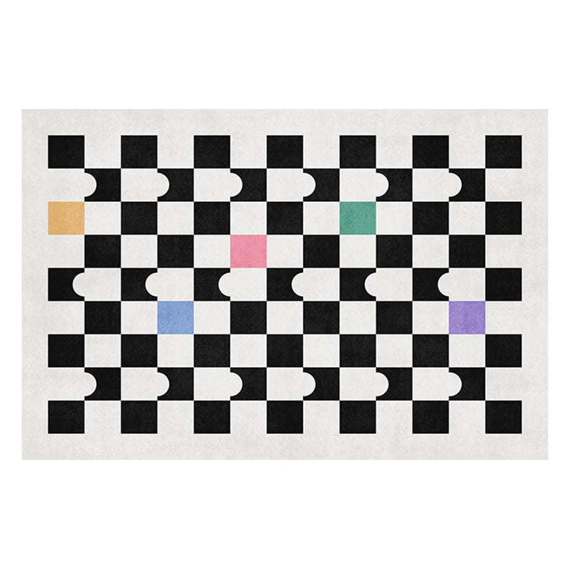 Simple Checkerboard Rug Polyester Indoor Rug Non-slip Area Carpet for Living Room and Bedroom