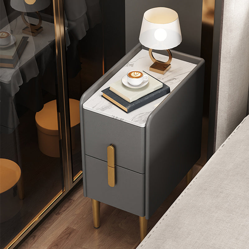 2 Drawers Glam Pine Accent Table Nightstand 20" Tall with Legs