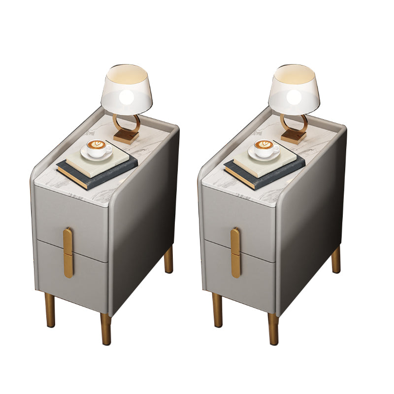 2 Drawers Glam Pine Accent Table Nightstand 20" Tall with Legs