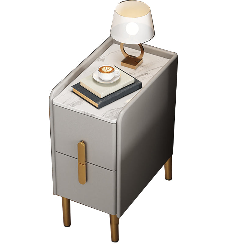 2 Drawers Glam Pine Accent Table Nightstand 20" Tall with Legs