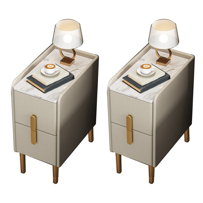 2 Drawers Glam Pine Accent Table Nightstand 20" Tall with Legs