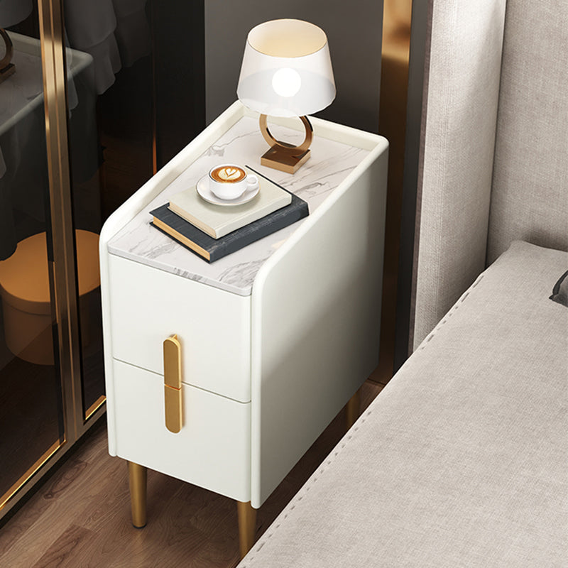 2 Drawers Glam Pine Accent Table Nightstand 20" Tall with Legs