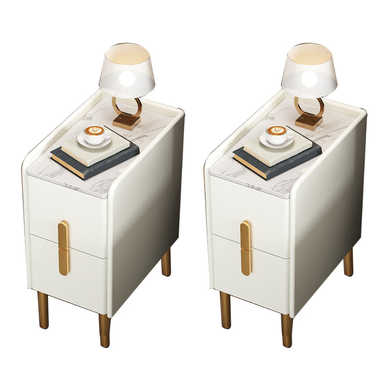 2 Drawers Glam Pine Accent Table Nightstand 20" Tall with Legs