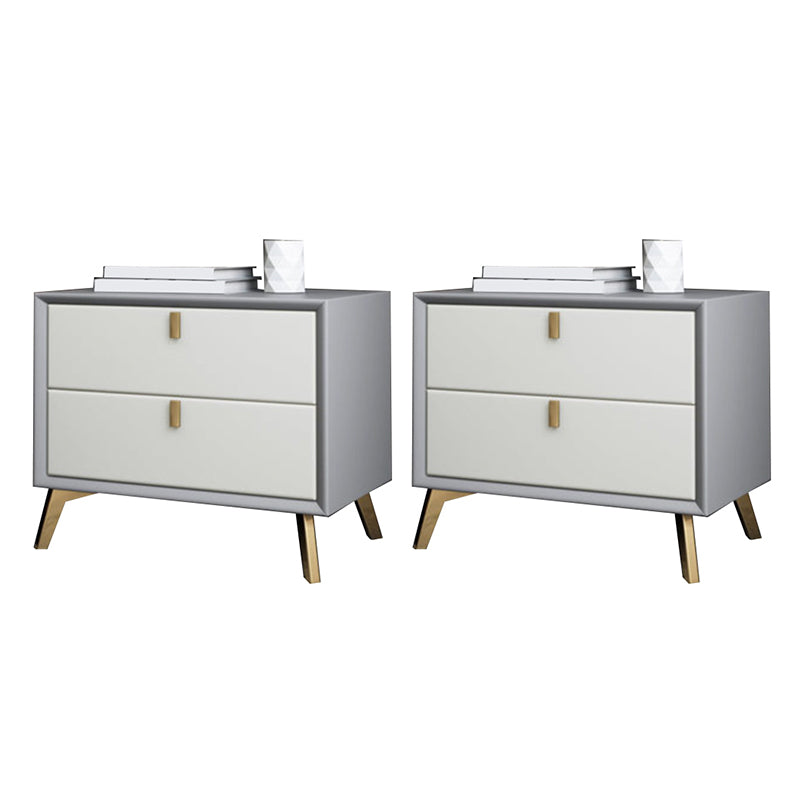 Contemporary Night Table Leather Bed Nightstand with 2 Drawers