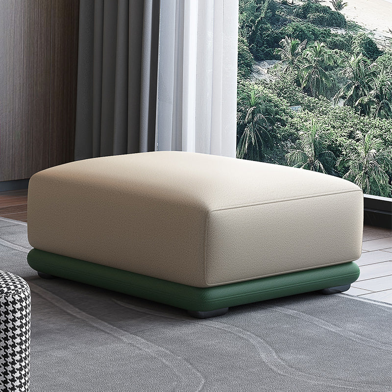 Contemporary Rectangular Ottoman Leather Foot Stool in White