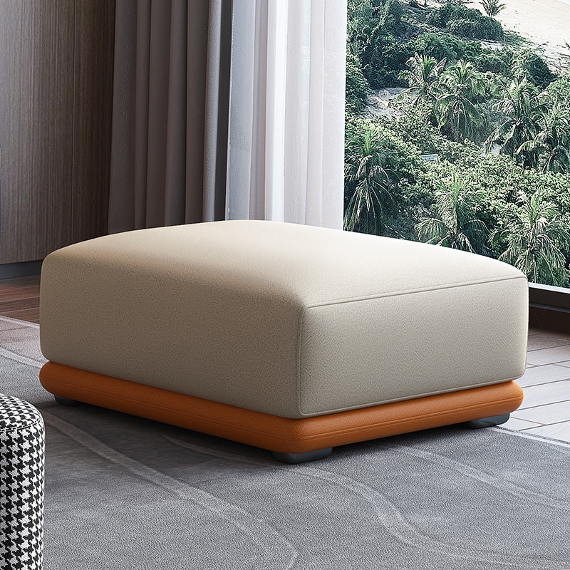 Contemporary Rectangular Ottoman Leather Foot Stool in White