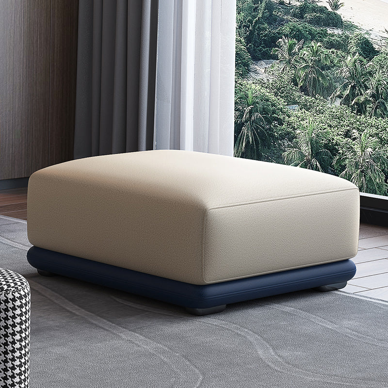 Contemporary Rectangular Ottoman Leather Foot Stool in White