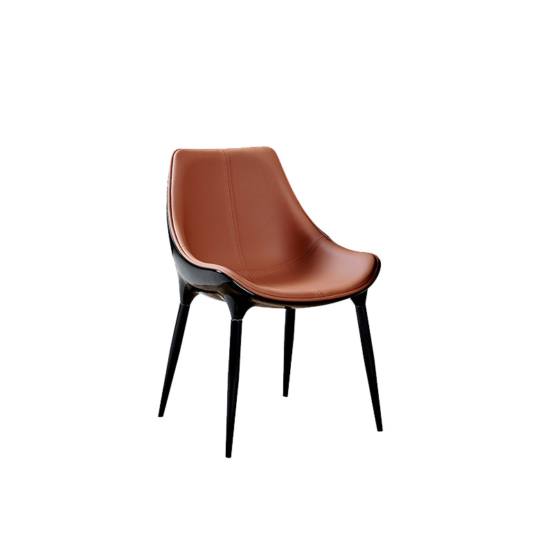 Glam Curved Dining Chair Faux Leather Dining Chairs with Black Legs
