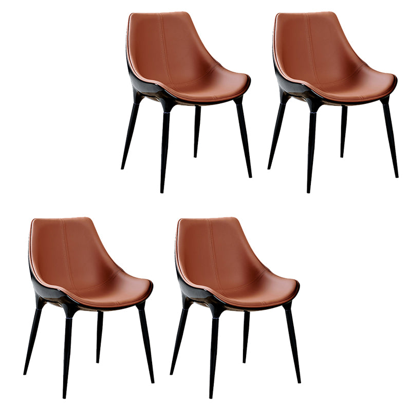 Glam Curved Dining Chair Faux Leather Dining Chairs with Black Legs