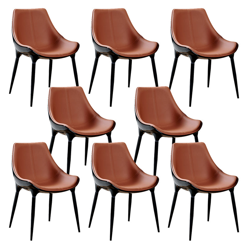 Glam Curved Dining Chair Faux Leather Dining Chairs with Black Legs
