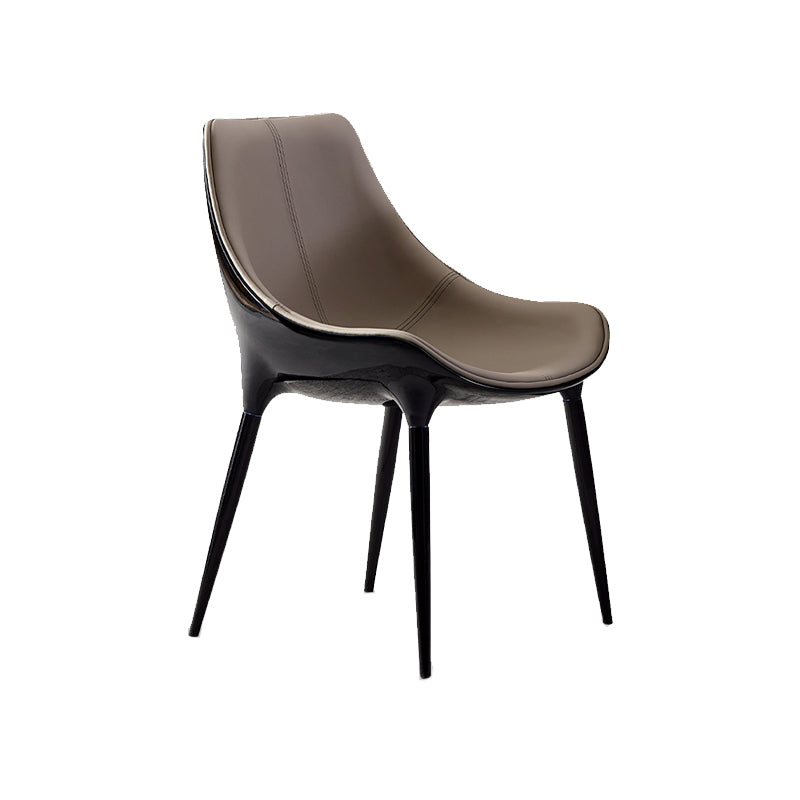 Glam Curved Dining Chair Faux Leather Dining Chairs with Black Legs