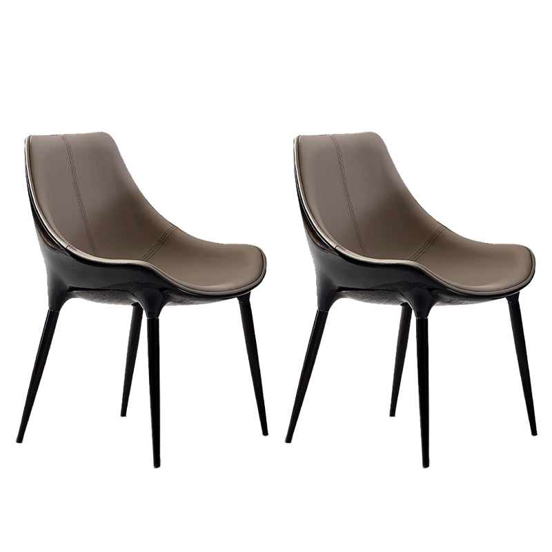 Glam Curved Dining Chair Faux Leather Dining Chairs with Black Legs