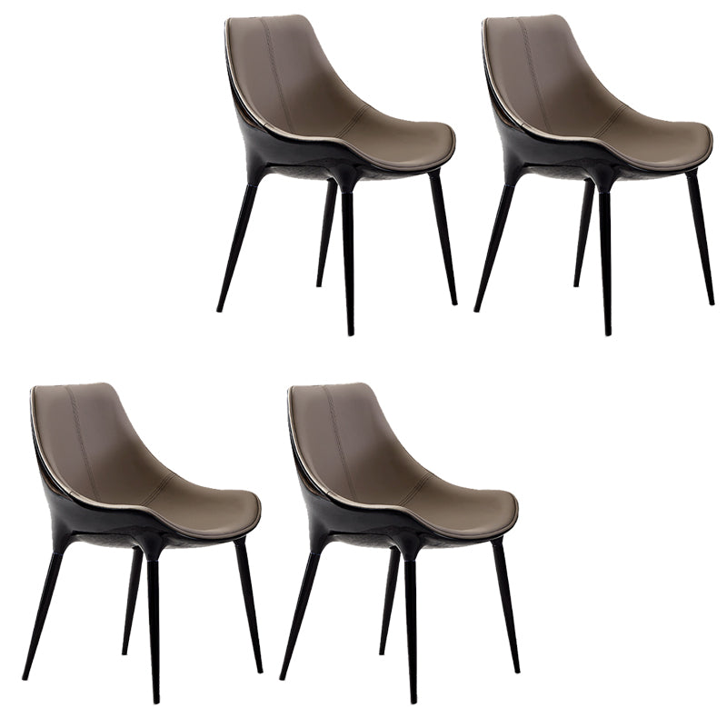 Glam Curved Dining Chair Faux Leather Dining Chairs with Black Legs