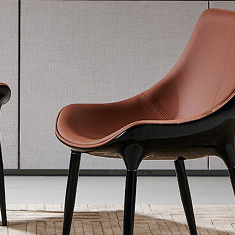 Glam Curved Dining Chair Faux Leather Dining Chairs with Black Legs