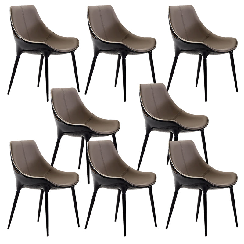 Glam Curved Dining Chair Faux Leather Dining Chairs with Black Legs