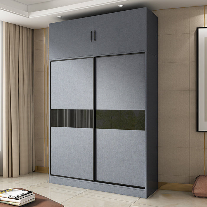 Modern Grey Wardrobe Cabinet Engineered Wood Wardrobe with Garment Rod