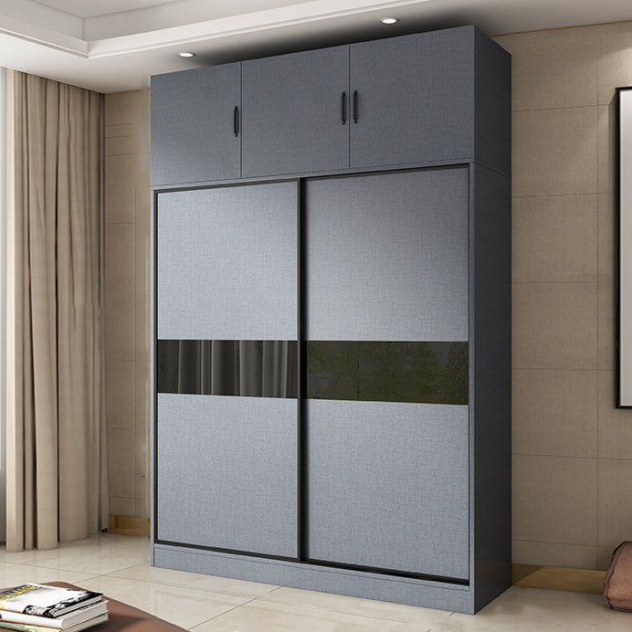 Modern Grey Wardrobe Cabinet Engineered Wood Wardrobe with Garment Rod