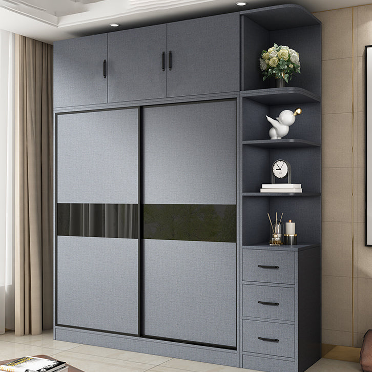 Modern Grey Wardrobe Cabinet Engineered Wood Wardrobe with Garment Rod