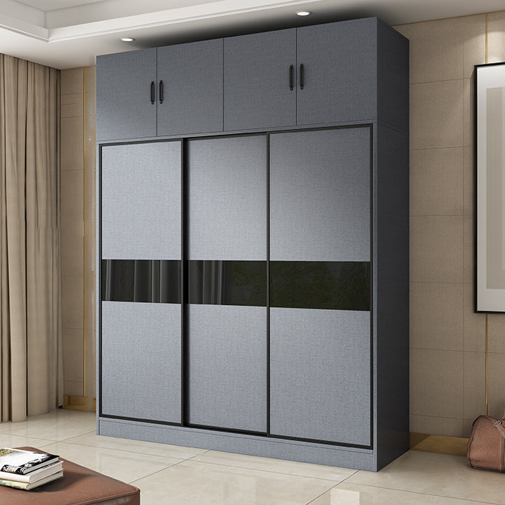 Modern Grey Wardrobe Cabinet Engineered Wood Wardrobe with Garment Rod