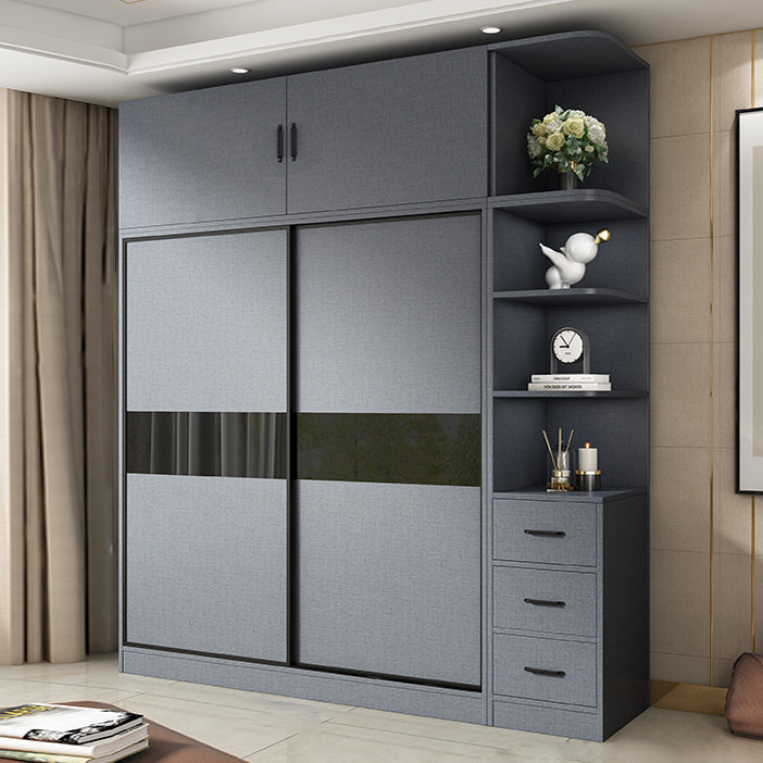 Modern Grey Wardrobe Cabinet Engineered Wood Wardrobe with Garment Rod