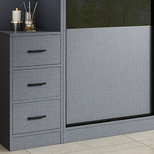 Modern Grey Wardrobe Cabinet Engineered Wood Wardrobe with Garment Rod